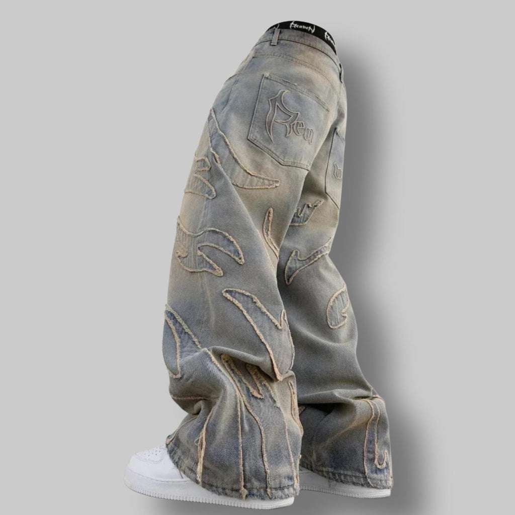 2K High-Waist Wide-Leg Denim Jeans – Baggy Casual Patch Pants for Men & Women
