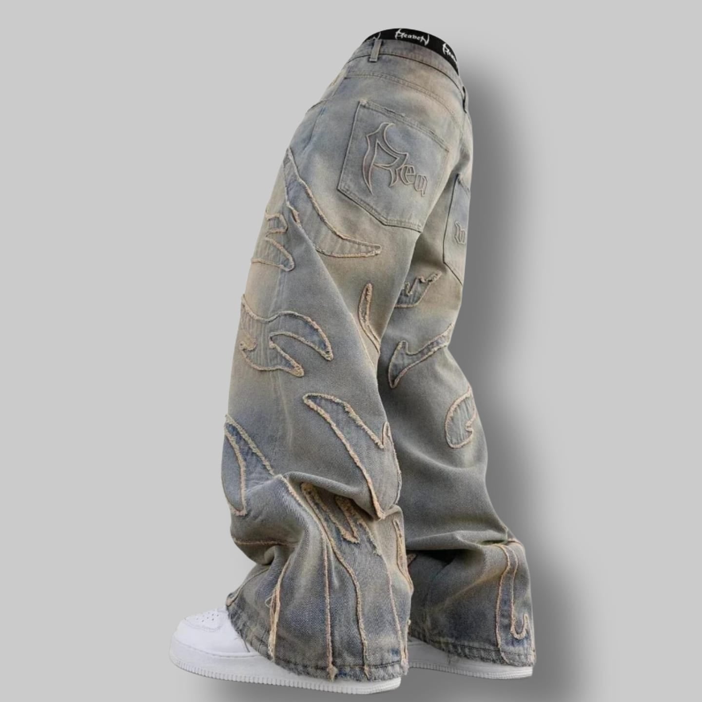 2K High-Waist Wide-Leg Denim Jeans – Baggy Casual Patch Pants for Men & Women